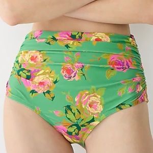 J. Crew Ruched High-waisted Full-coverage Bikini Bottom in Rose Garden